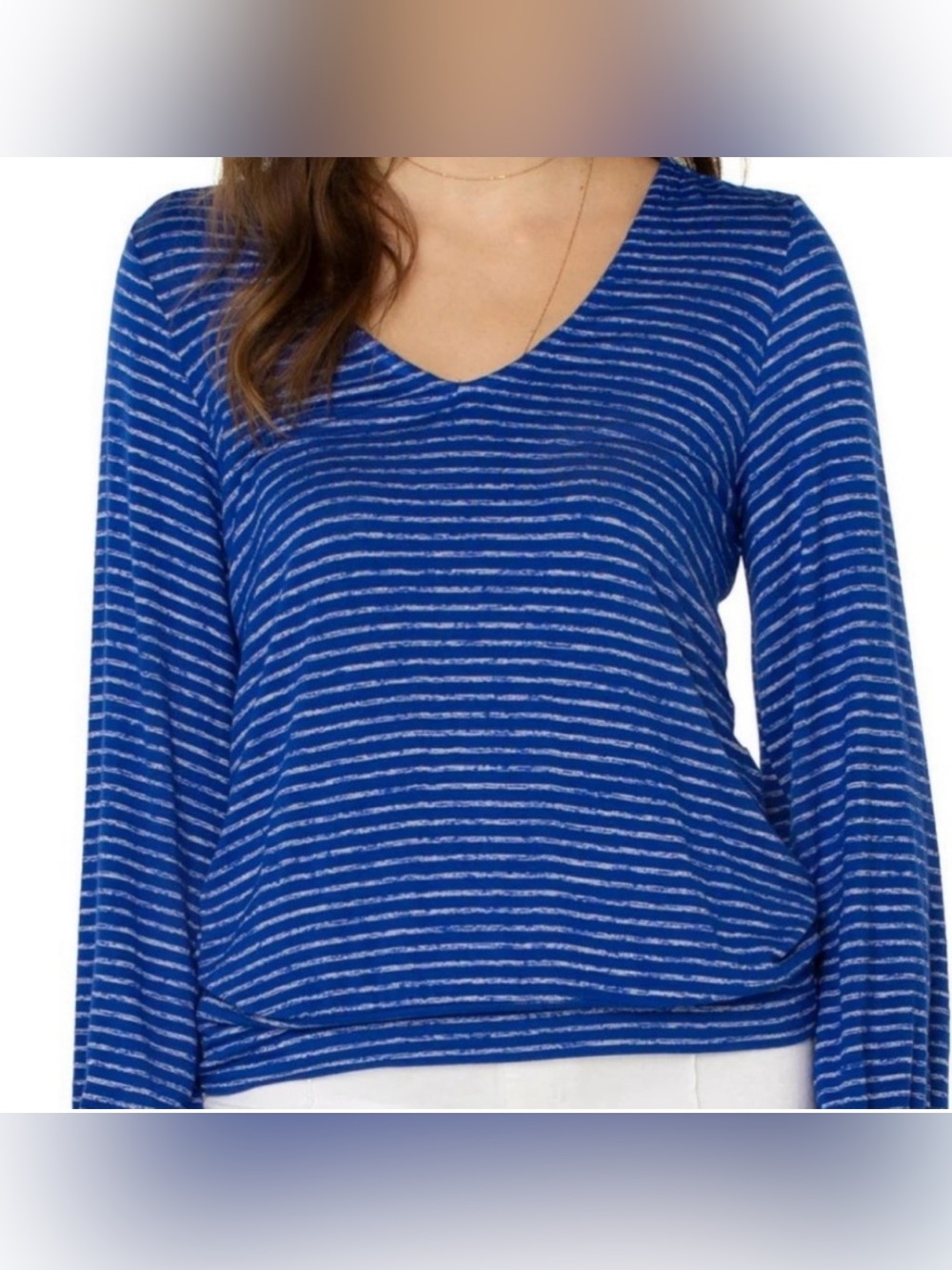 Liverpool Twist Back Long Sleeve Sweater Blue White Stripe Women Size Large